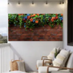 Bloemen - Muur - Groen - Oranje Tuinposter op houten frame 2 cm dik xxl -sfeer1