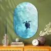 Schildpad - Zee - Blauw - Schittering Wandcirkel Ovaal Glas middel -sfeer2