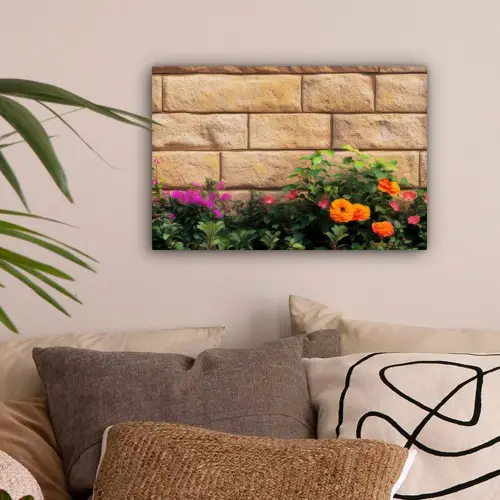 Bloemen - Bakstenen - Kleurrijk canvas 2cm klein -sfeer1