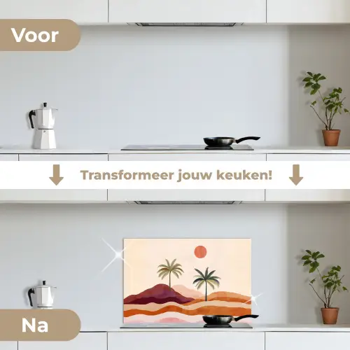 Palmbomen - Abstract - Zon - Heuvels keuken achterwand spatscherm klein -voor_na_NL