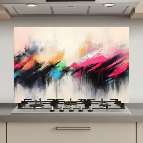 Dynamisch - Abstract - Kleurrijk - Zwart keuken achterwand spatscherm klein -3d_website