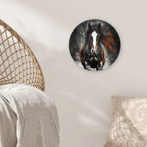 Paard - Dieren - Zwart - Luxe - Modern Wandcirkel kunststof plaat 5mm dik klein -sfeer5