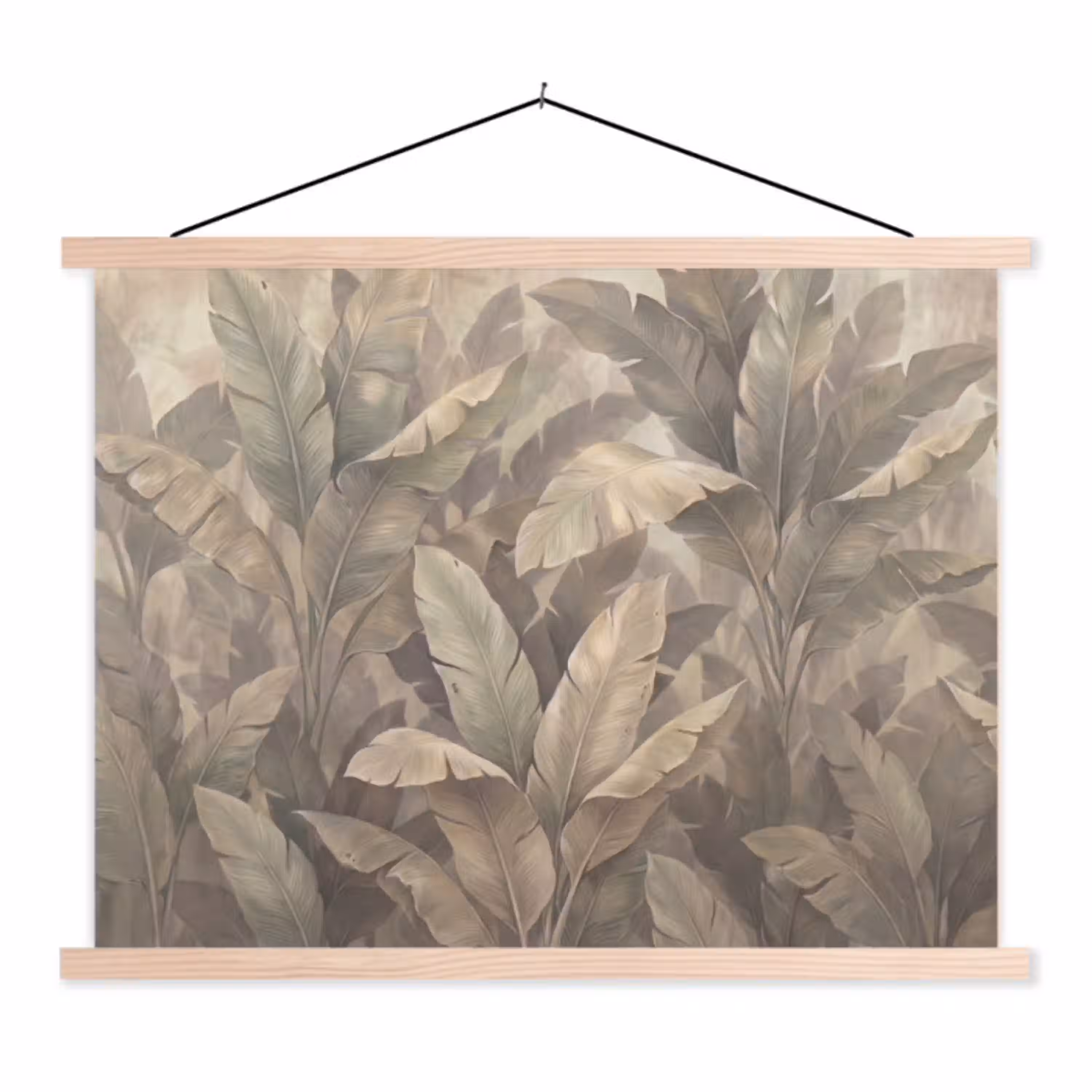 Bladeren - Tropisch - Natuur - Modern - Beige textielposter latten blank klein -3d