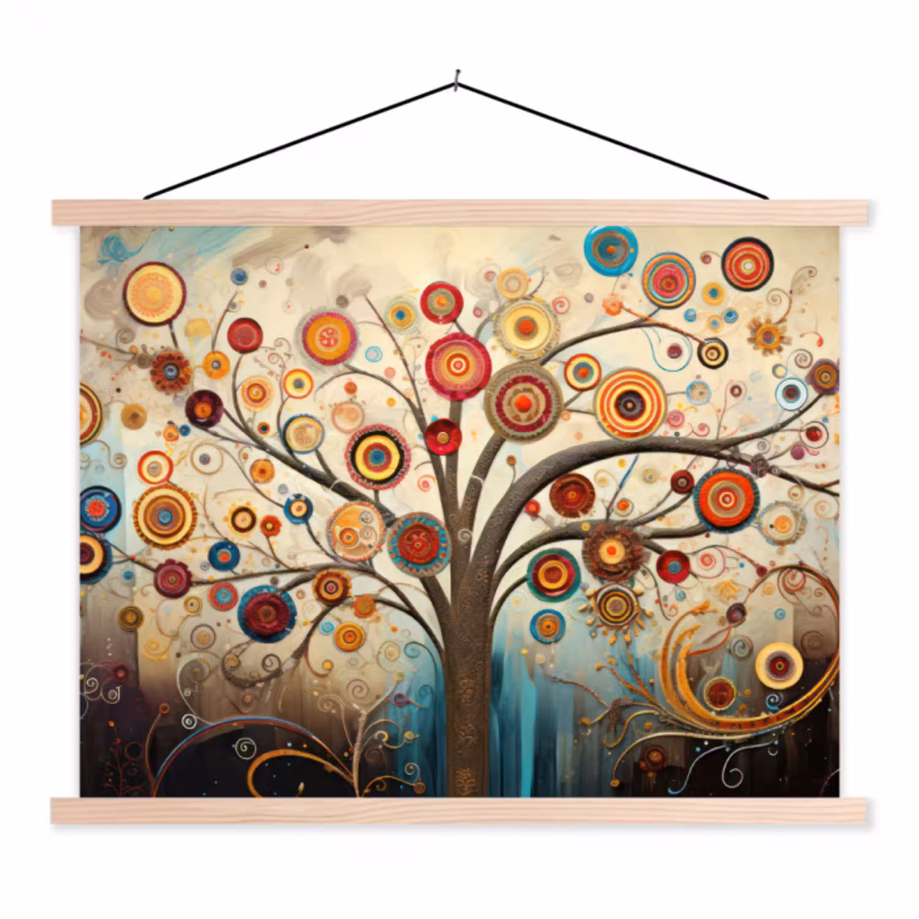 Boom - Tree of life - Kleur textielposter latten blank klein -3d