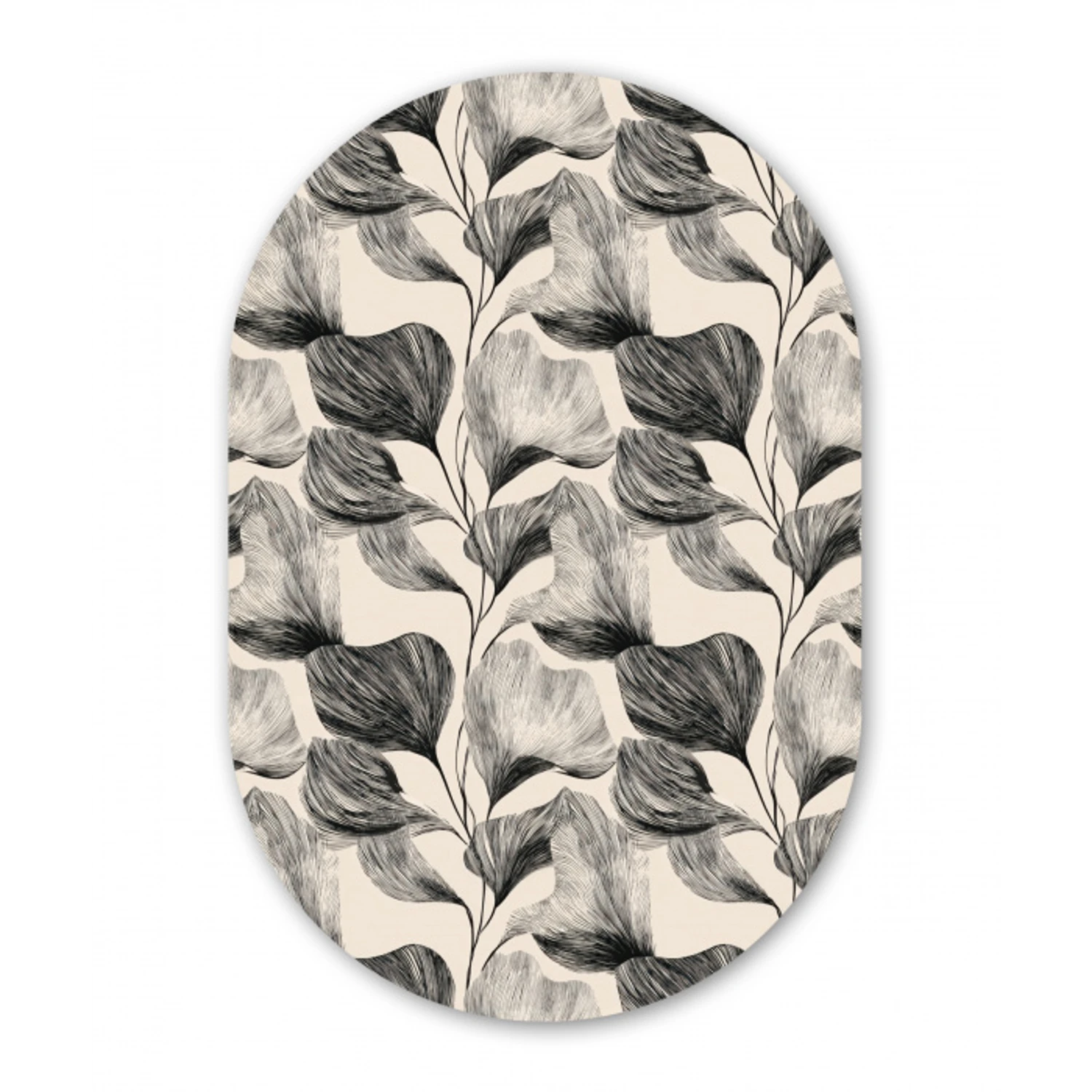 Botanisch - Bladeren - Zwart Wandcirkel Ovaal Aluminium middel 839 -3d