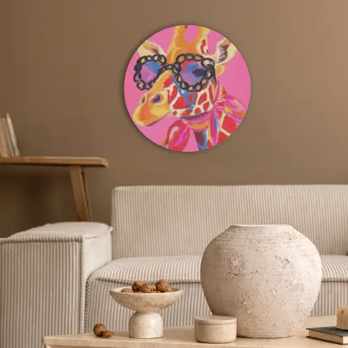 Giraf - Roze - Bril - Sjaal Akoestische PET Vilt - Rond klein -sfeer1