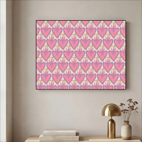 Patroon - Roze - Hartjes Textielframe zwart klein 947 -sfeer2