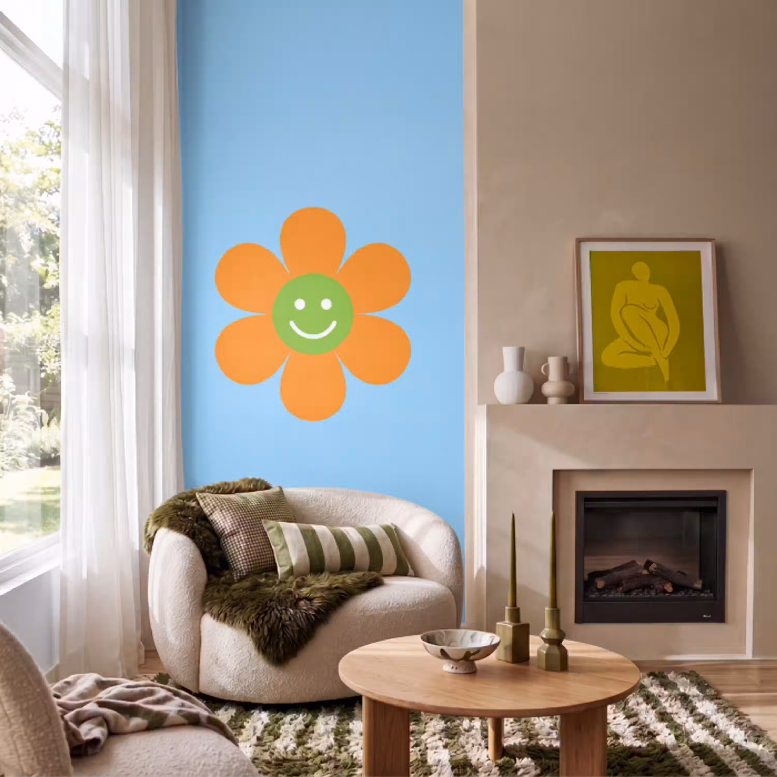 Bloem - Smiley - Kleurrijk Behang Vlies klein -sfeer2