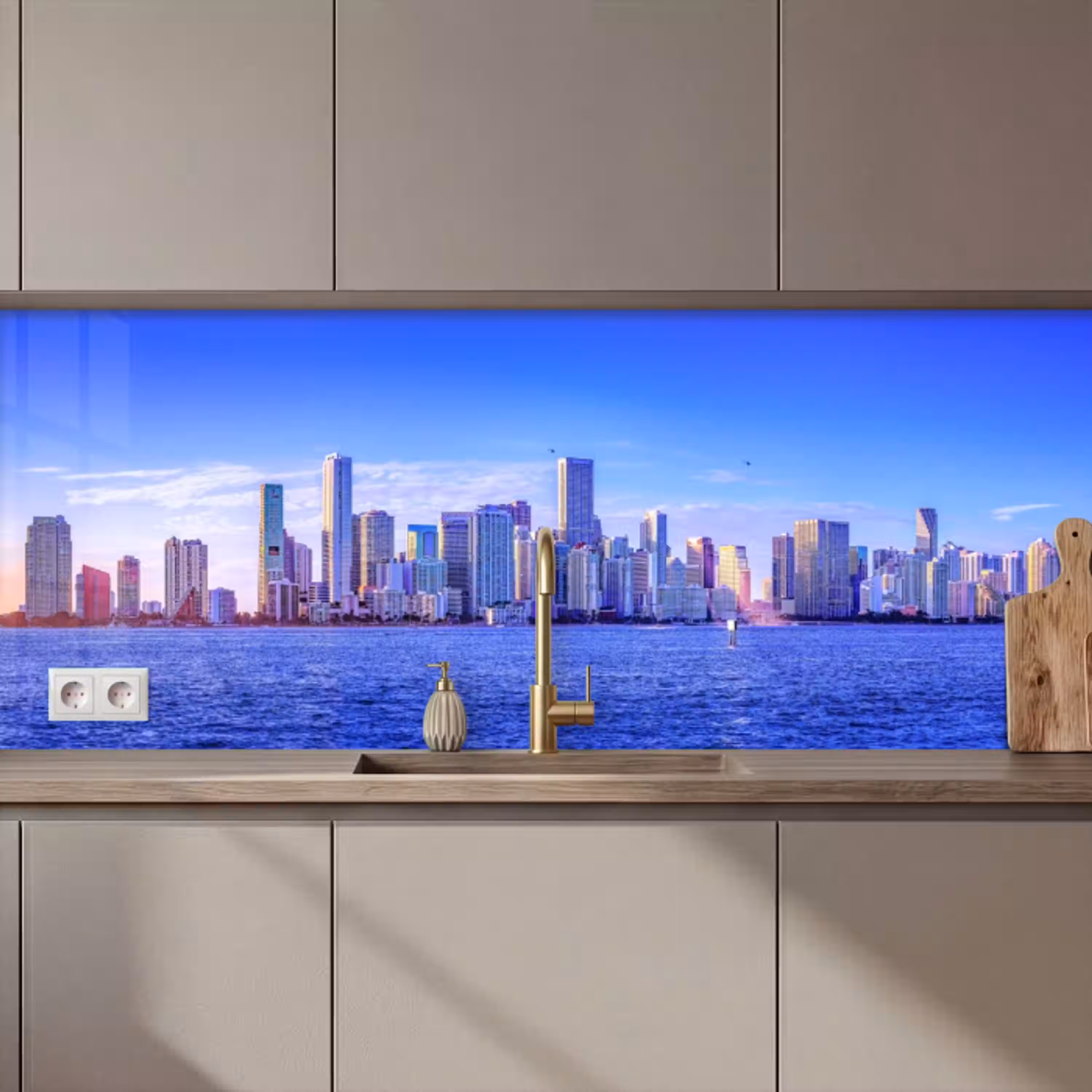 Skyline - Blauw - Wolkenkrabbers - Stad keuken achterwand 2 middel zz_3dshopping