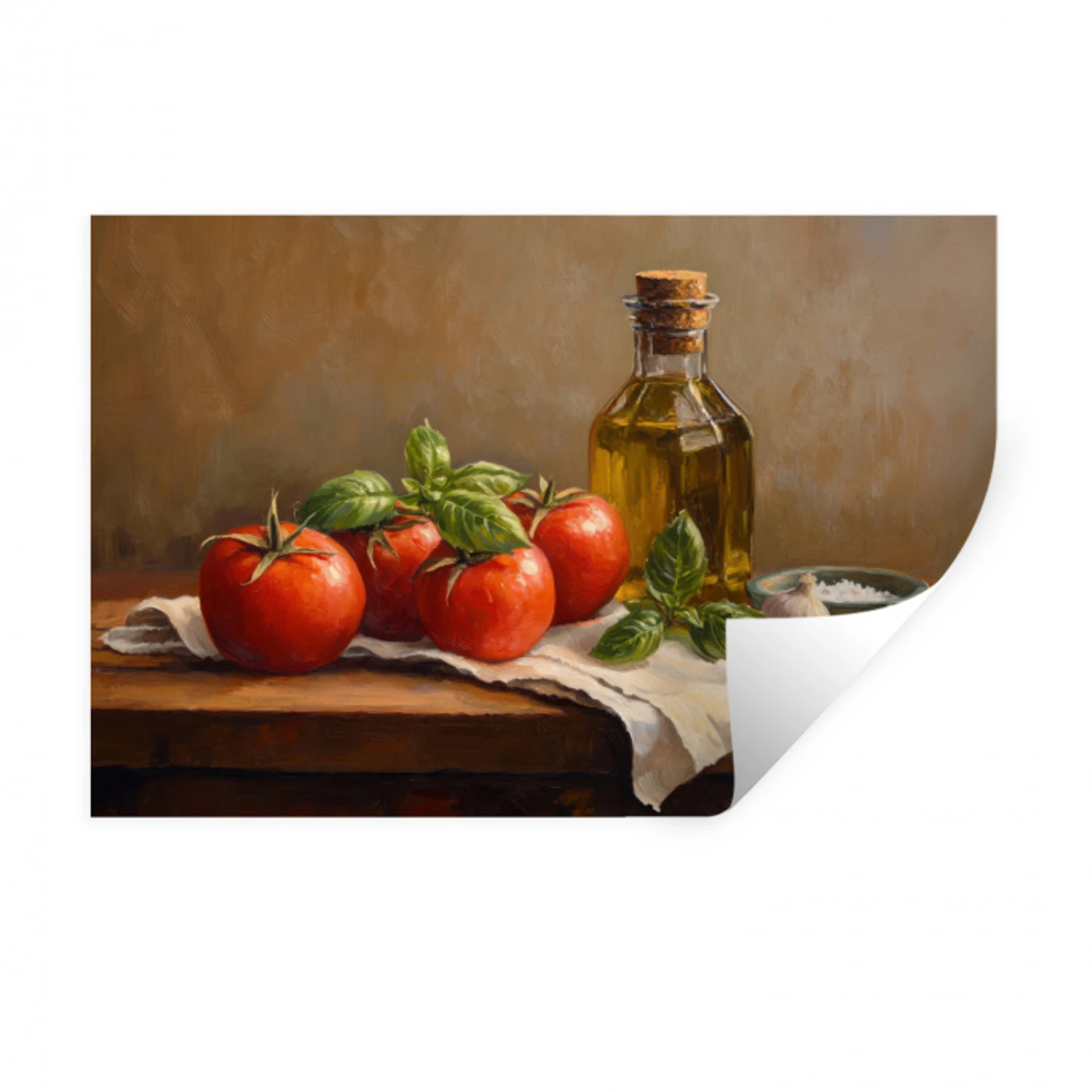 Tomaten - Olijfolie - Stilleven Muursticker klein -3d
