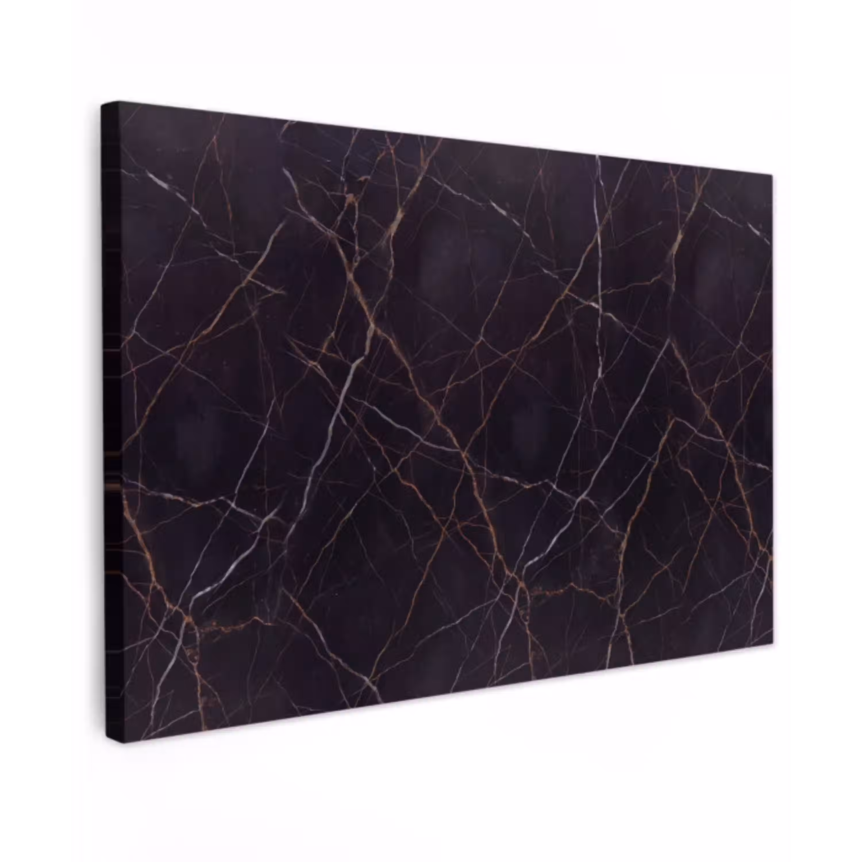Natuursteen - Marmerpatroon - Abstract - Modern - Zwart - Goud Tuinposter op houten frame 2 cm dik klein -3d