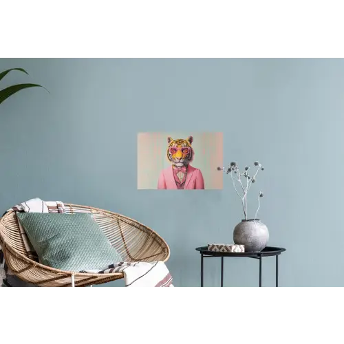 Tijger - Strik - Jasje - Roze Muursticker klein -plant