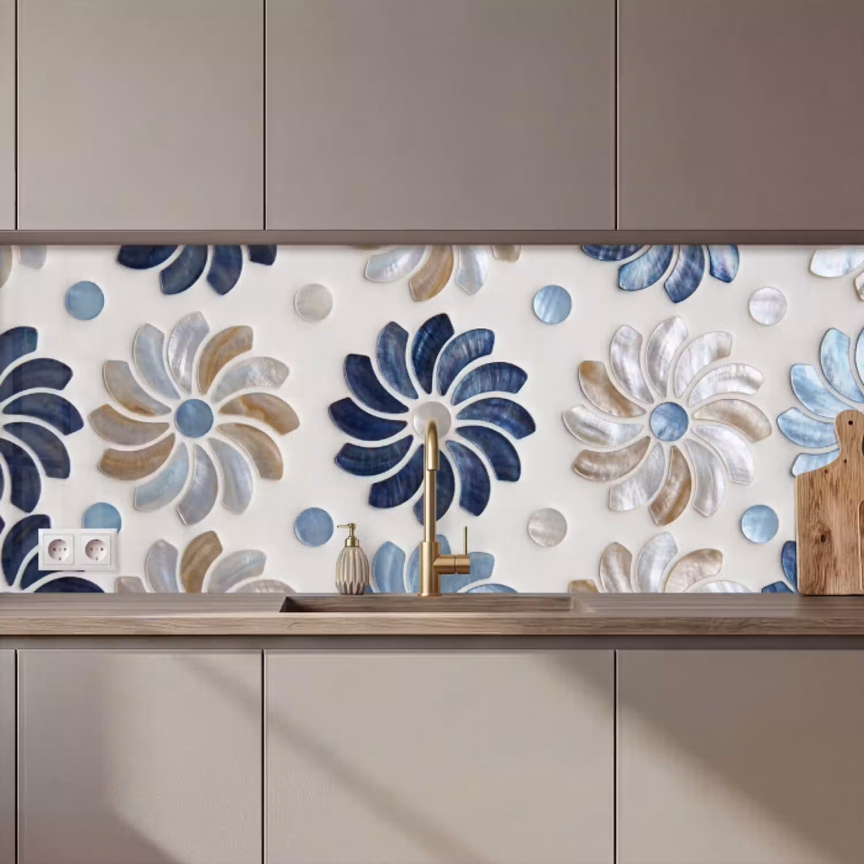 Bloemen - Parelmoer - Abstract - Patroon - Blauw keuken achterwand 2 middel zz_3dshopping