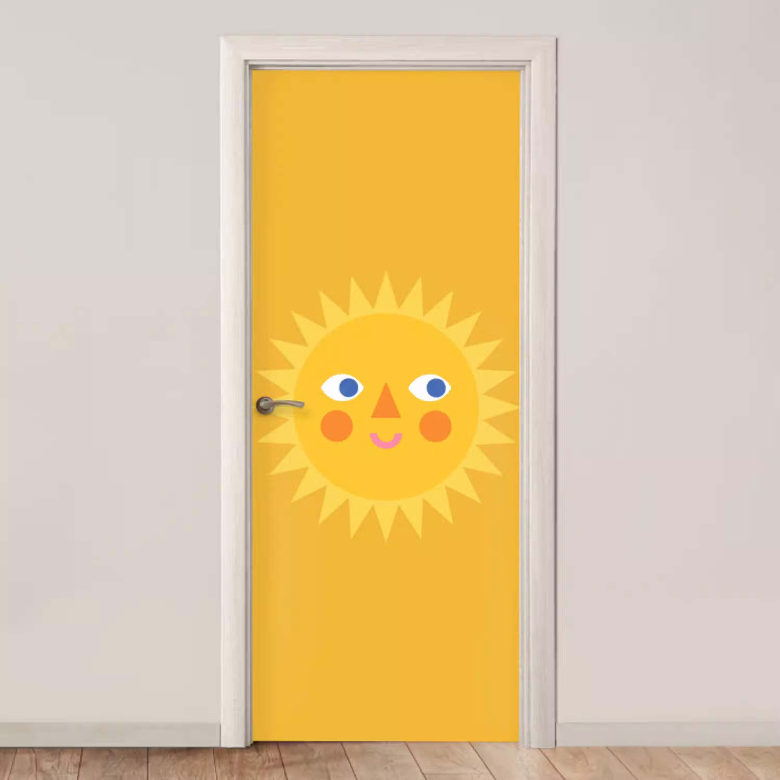 Zon - Gezicht - Zomer - Illustratie - Geel deurposter klein -3d_beige