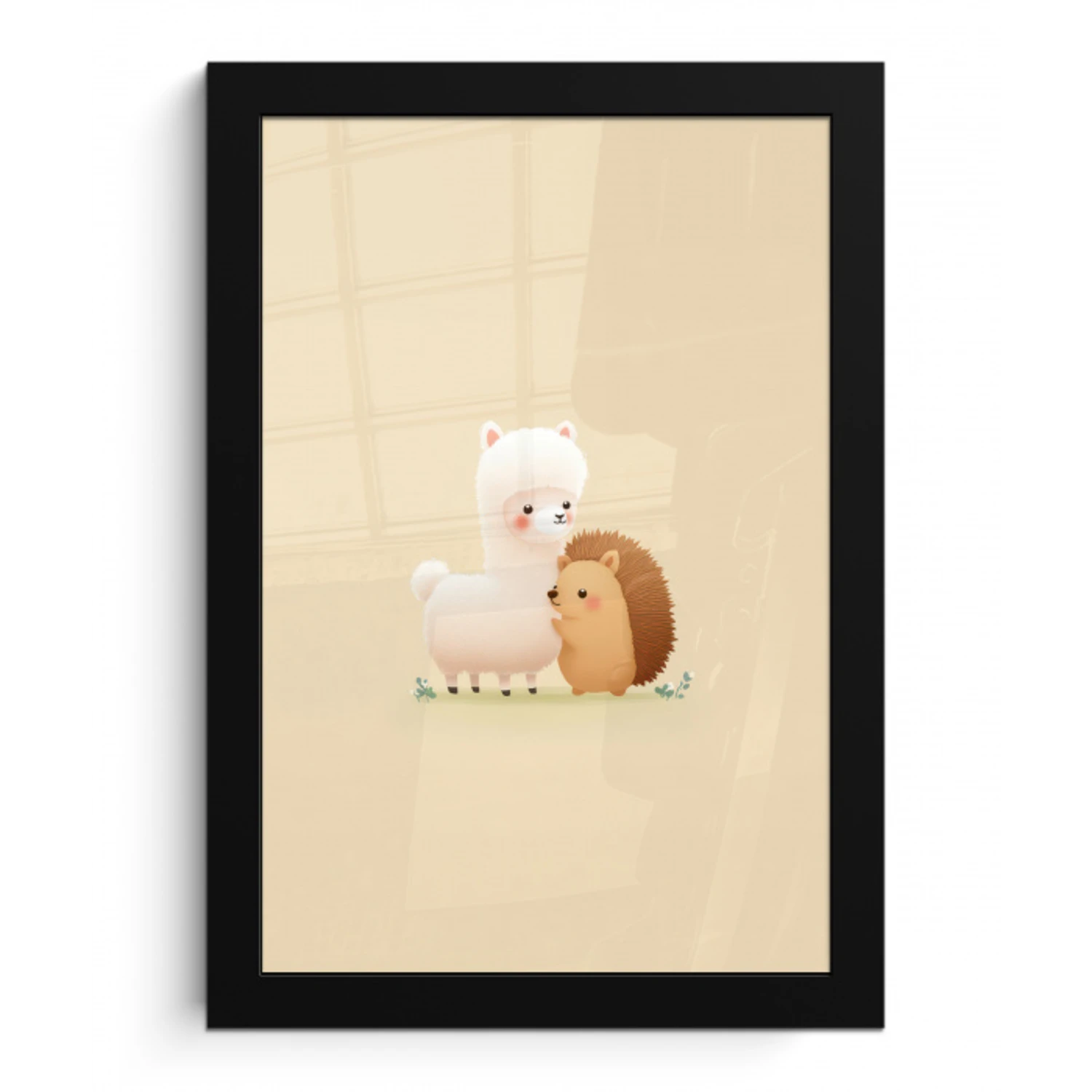 Alpaca - Egel - Bruin - Knuffelen fotolijst zwart zonder passe partout klein -3d