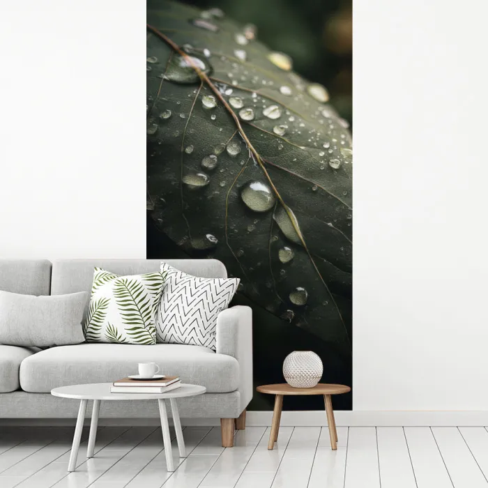 Blad - Groen - Nerven - Regendruppels fotobehang vinyl groot -woonkamer