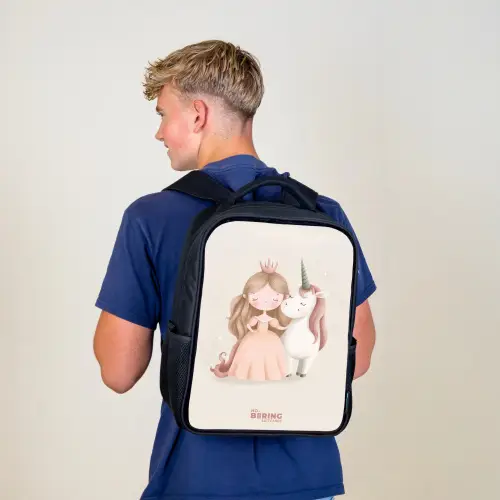 Prinses en een eenhoorn in pastel kleuren Rugzak - Zwart middel -sfeer8