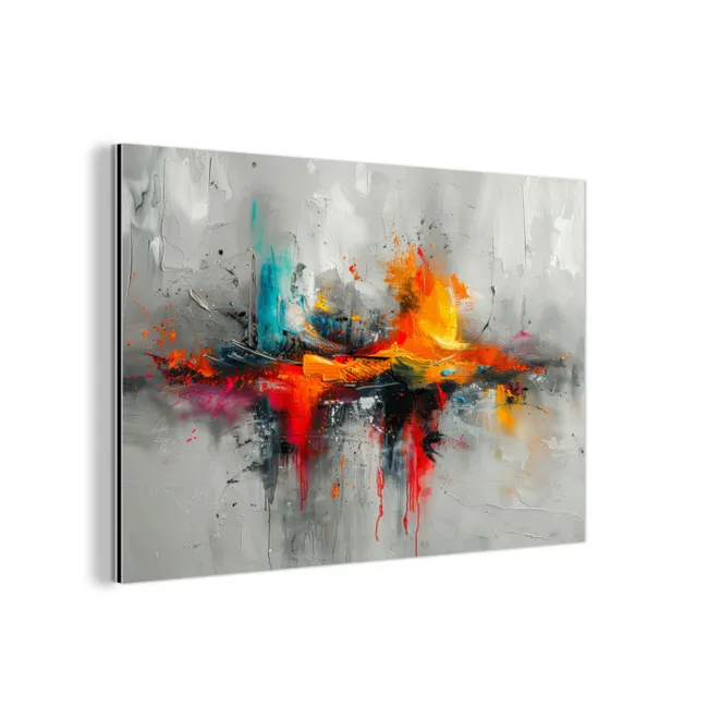 Moderne kunst - Oranje - Grijs - Abstract aluminium wit klein -3d