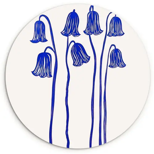 Bloemen - Blauw - Lijnen - Bloemblaadjes Wandcirkel kunststof plaat 5mm dik klein -3d