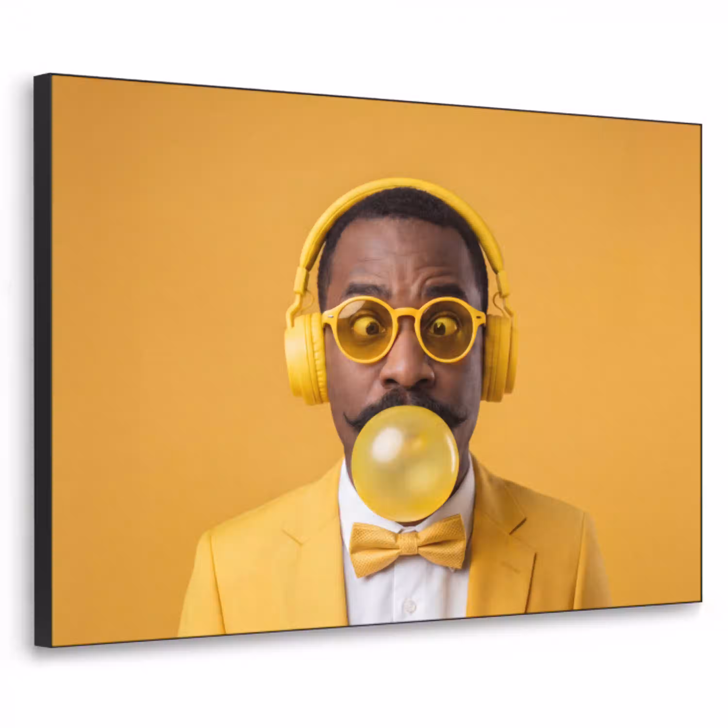 Man - Bubblegum - Portret - Geel - Modern Textielframe zwart klein -3d