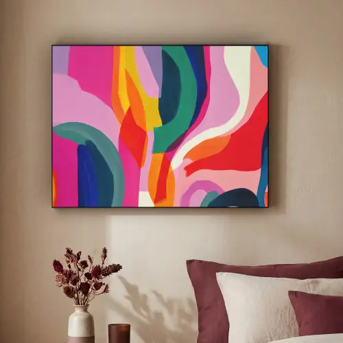 Vormen - Golvend - Abstract - Felroze Textielframe zwart klein -sfeer1