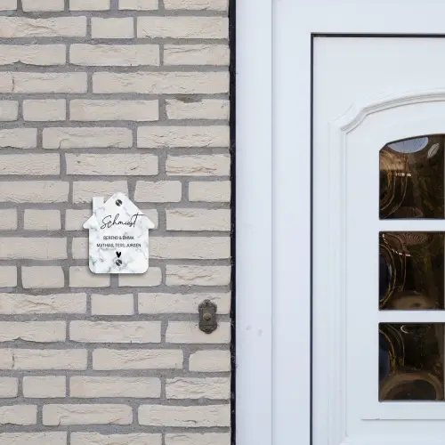 Lichtblauw marmer - Sierlijk Naambord Huisje klein -sfeer1