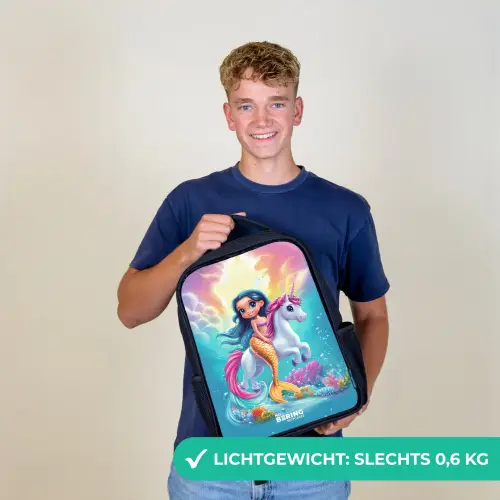 Zeemeermin met gouden staart met een witte eenhoorn Rugzak - Zwart middel -sfeer7_NL