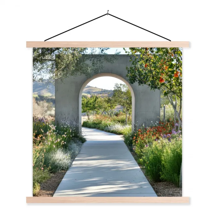Doorkijk - Pad - Beton - Landschap textielposter latten blank klein -3d