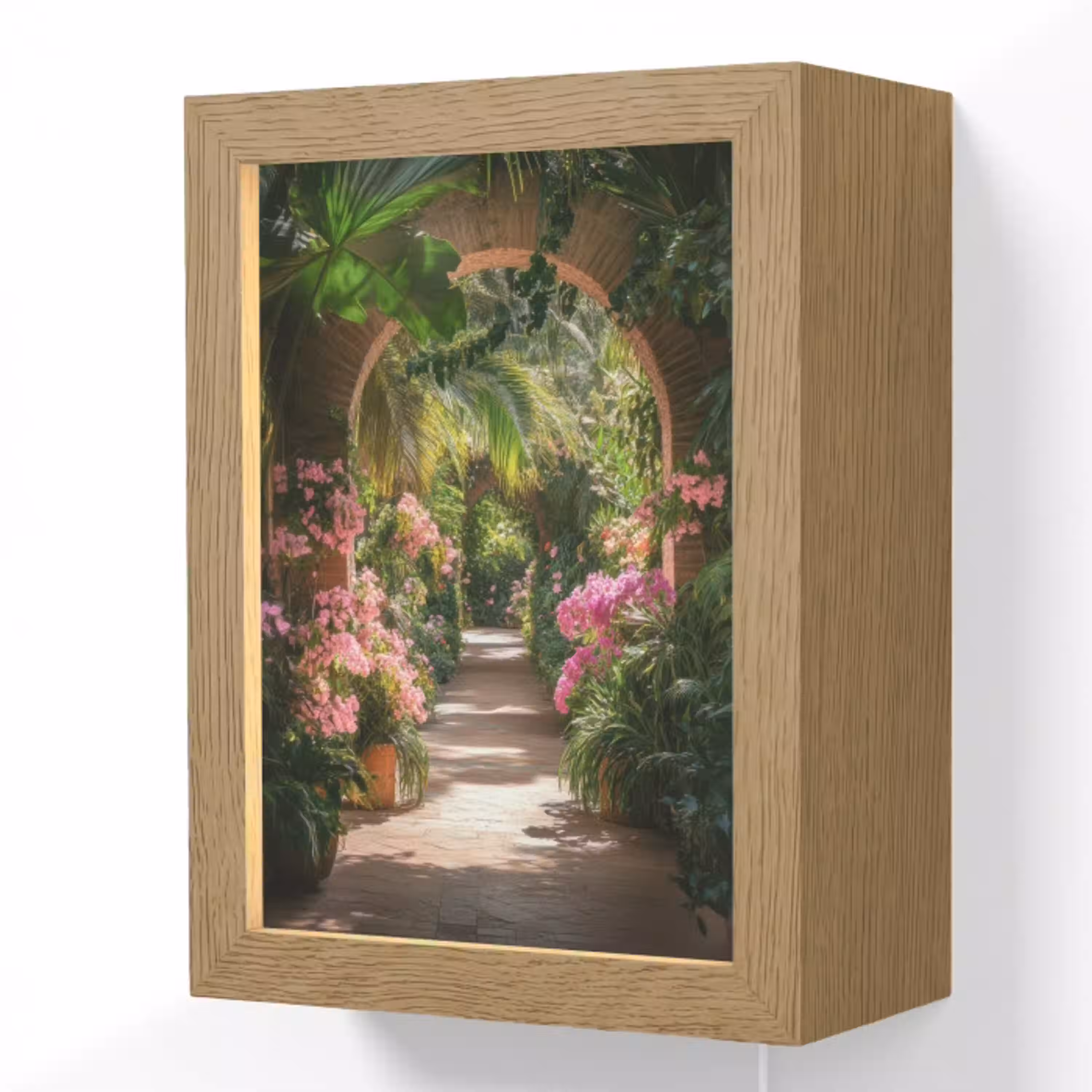Doorkijk - Tropisch - Bloemen - Natuur Light Box met kabel (Wandlamp) klein -3d
