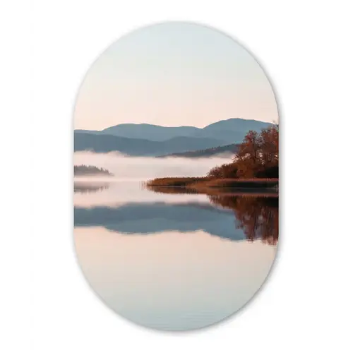 Water - Bomen - Mistlaag Wandcirkel Ovaal Forex klein -3d
