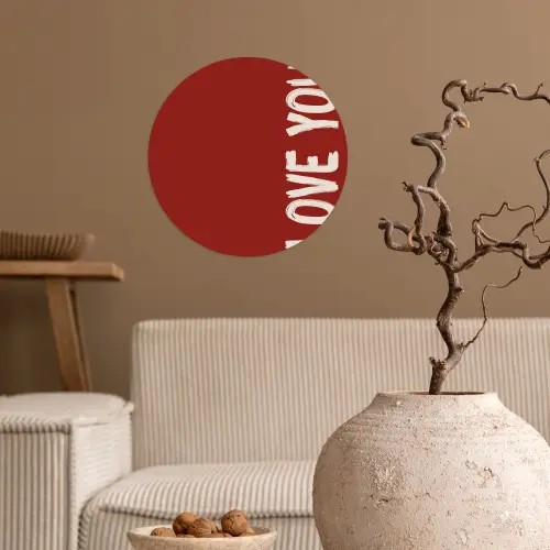 Schuin - Loveyou - Rood Wandcirkel behangsticker klein -sfeer1