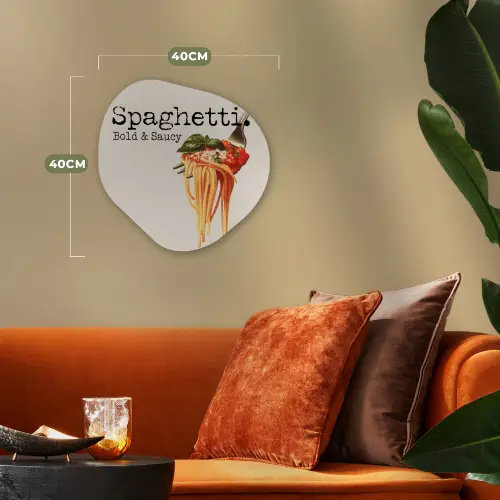 Spaghetti - tomatensaus - Parmezaanse kaas Wandcirkel Organisch Forex 3mm klein -sfeer3