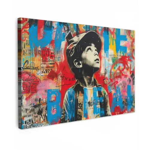 Graffiti - Vintage - Jongen - Street art - Neon - Banksy canvas 2cm klein -z3d