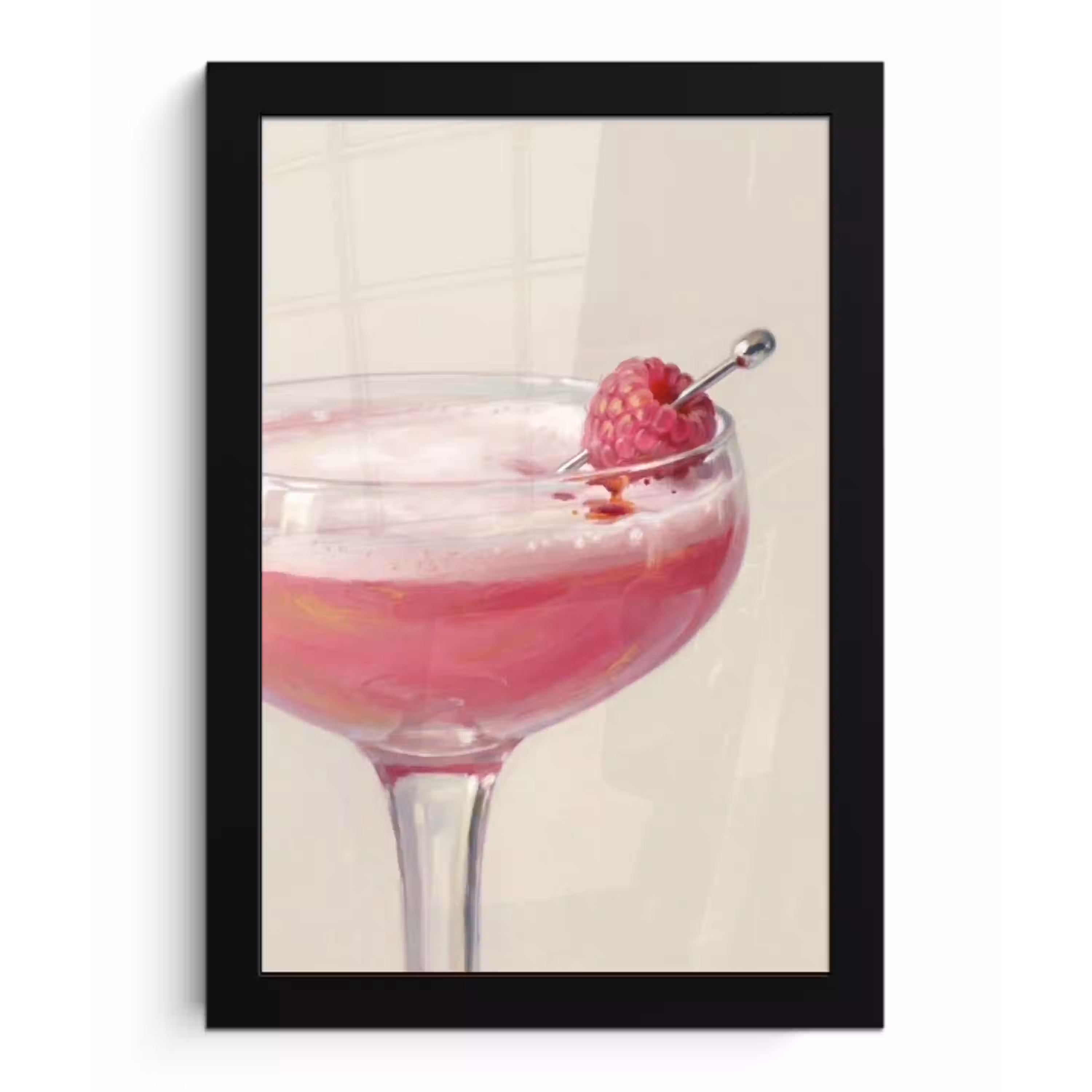 Cocktail - Framboos - Drank - Modern - Roze fotolijst zwart zonder passe partout klein -3d