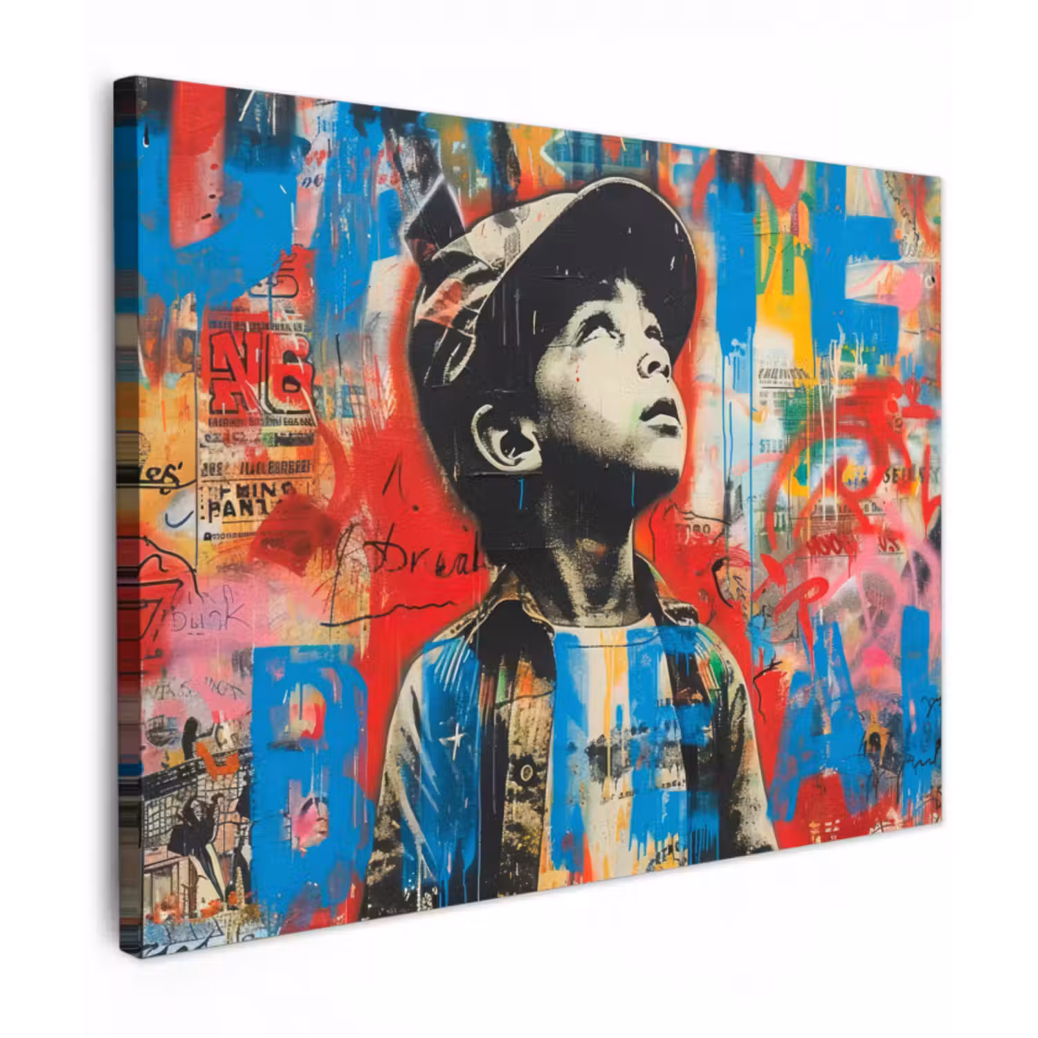 Leinwandbild - Graffiti - Vintage - Junge - Straßenkunst - Neon - Banksy