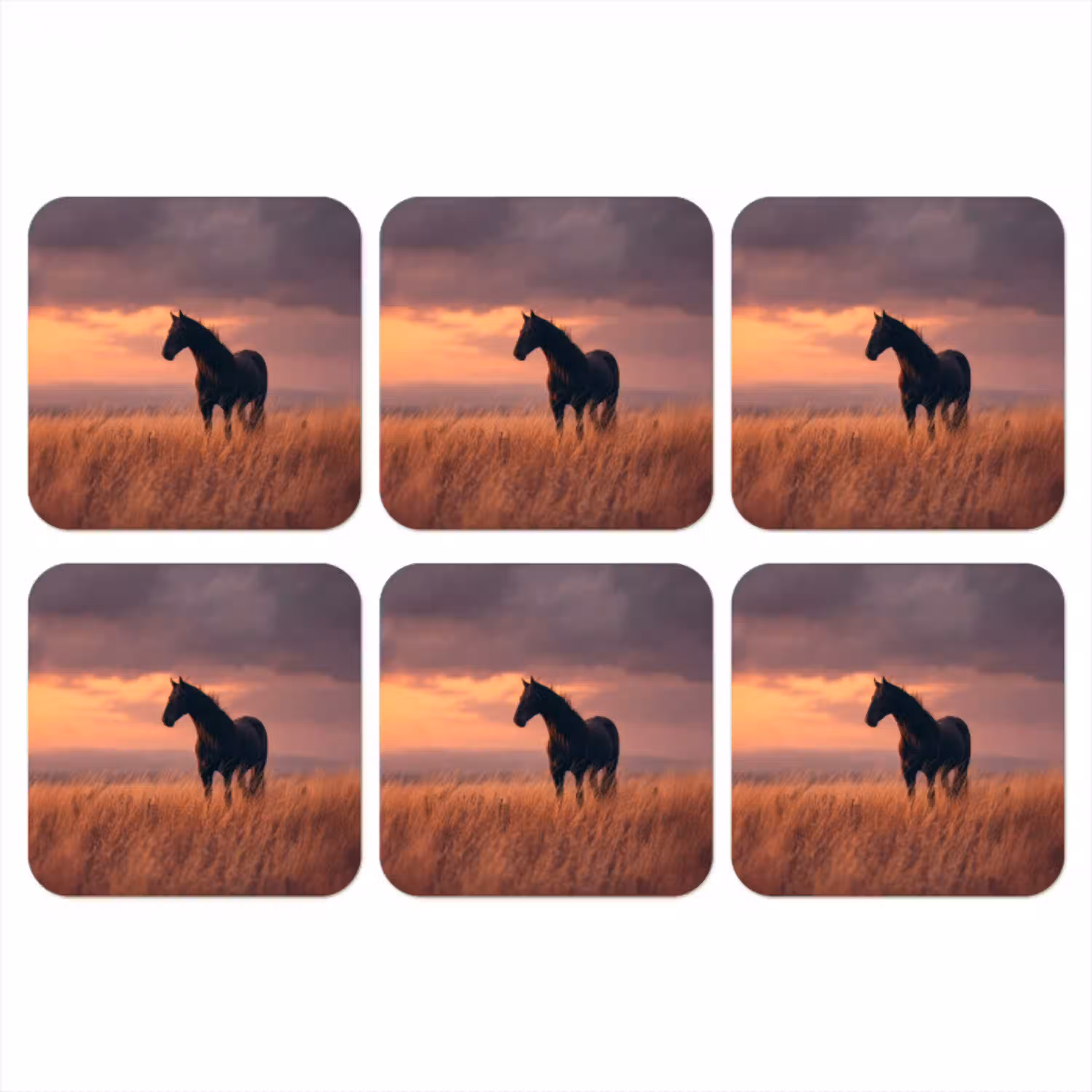 Paard - Wolken - Open veld onderzetter kurk middel -3d