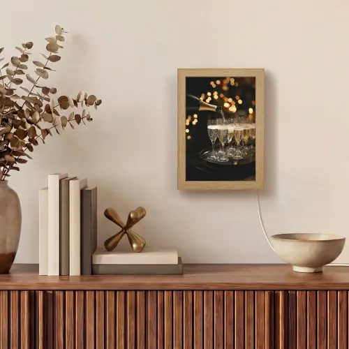 Lichtjes - Champagne - Dienblad - Glazen Light Box met kabel (Tafellamp) klein -sfeer2