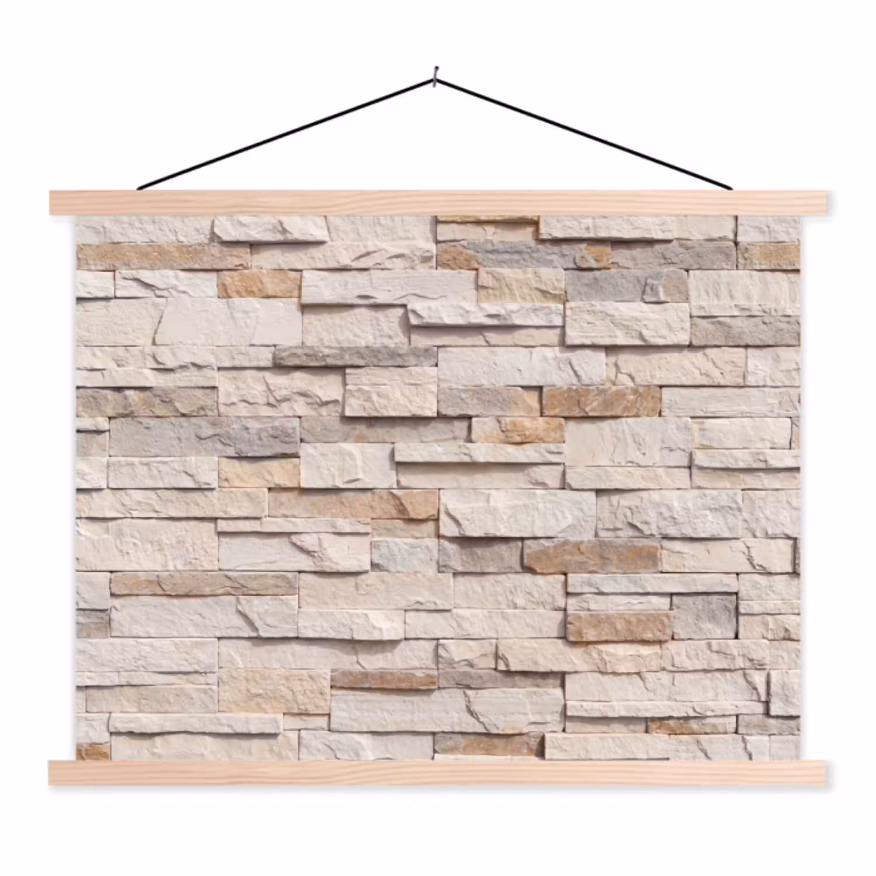 Steen - Muur - Textuur - Rustiek - Beige textielposter latten blank klein -3d