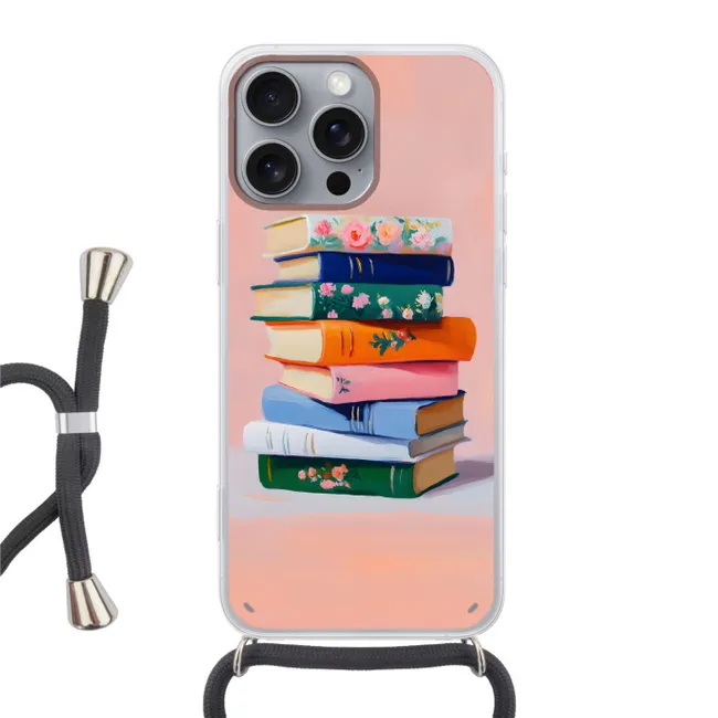Telefoonhoesje met koord - Boeken - Stapel - Kleurrijk