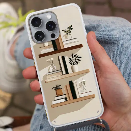 Plankjes - Boeken - Vaasjes - Planten Hoesje iPhone 16 Pro Max met koord klein -sfeer3