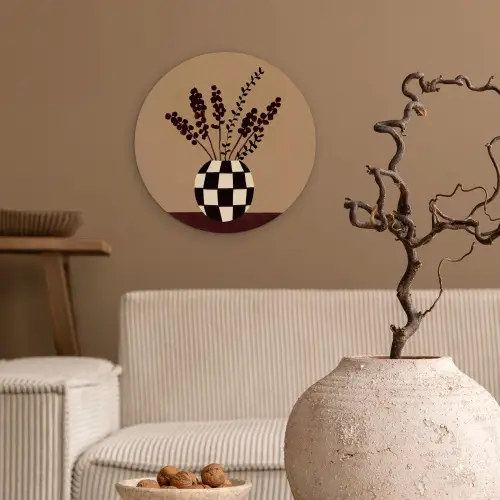 Minimalistisch - Vaas - Bloemen - Bruin Wandcirkel kunststof plaat 5mm dik klein -sfeer1