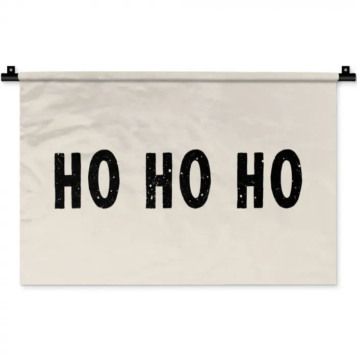 Kerstmis - Ho ho ho - Spreuken - Beige - Kerstman Wandkleed katoen klein -zz3d