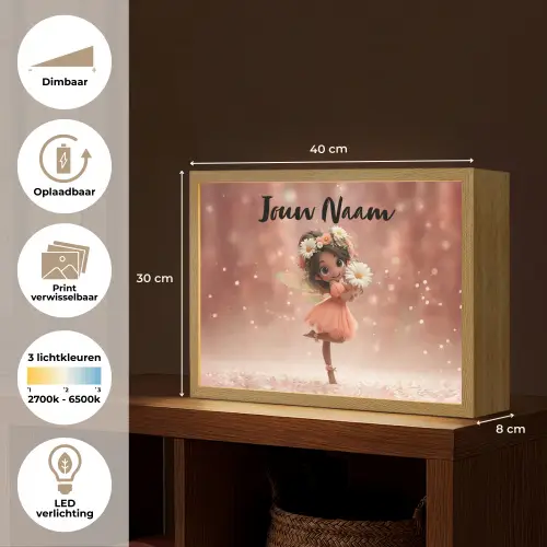 Bloemenfee - Roze - Meisje Light Box met batterij (Wandlamp kind) middel -USP_websiteoverzichtNL