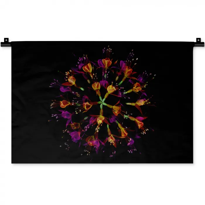 Bloemen - Oranje - Roze - Zwart Wandkleed katoen klein -zz3d