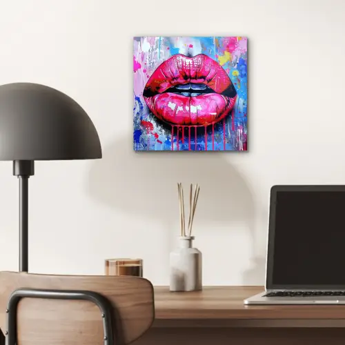 Graffiti - Lippen - Felroze - Geschilderd aluminium wit klein -sfeer5