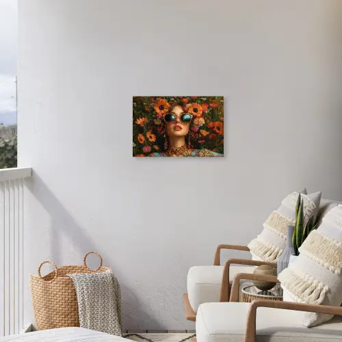Vrouwen - Bloemen - Modern - Bril - Abstract Tuinposter op houten frame 2 cm dik klein -sfeer1