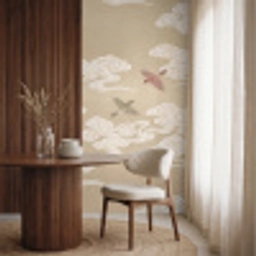 Vogels - Vliegen - Beige Behang Vlies klein -sfeer1