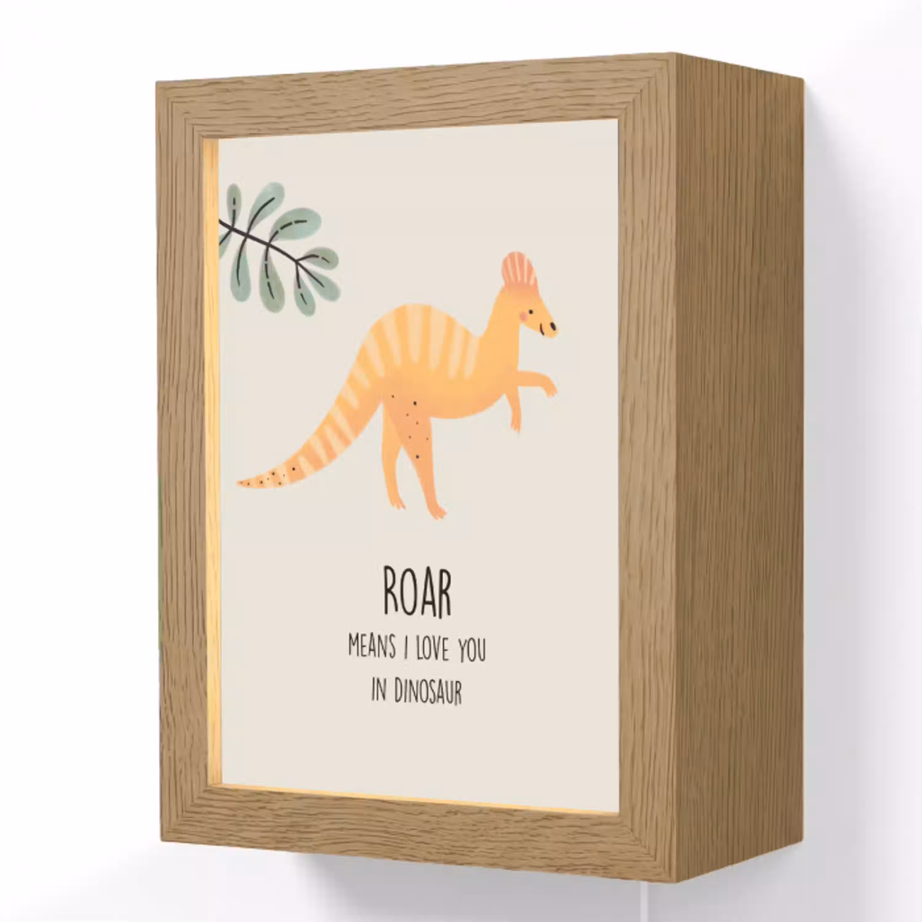 Dino - Quote - Dinosaurus - Beige Light Box met kabel (Wandlamp kind) klein -3d