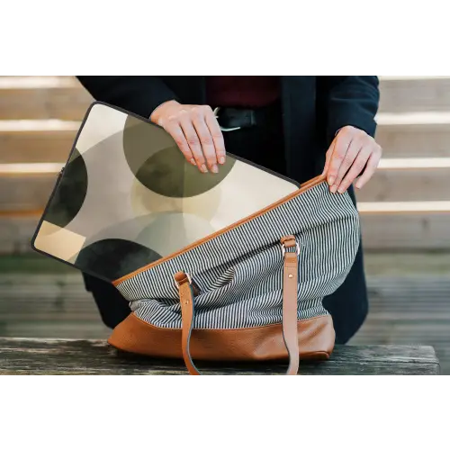 Vlakken - Abstract - Beige - Cirkels laptophoes neopreen klein -tas