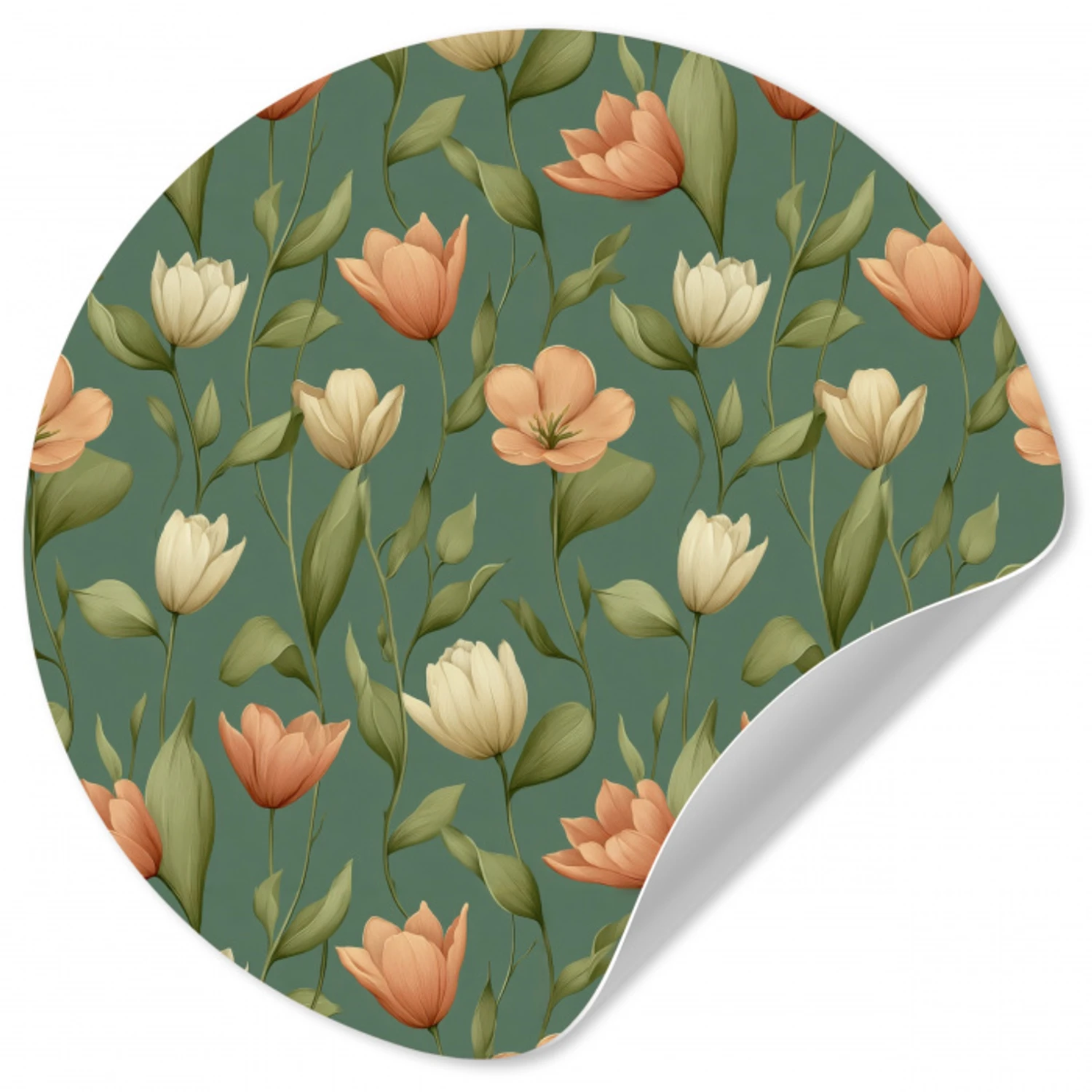 Tulpen - Botanisch - Groen Wandcirkel behangsticker klein 186 -3d